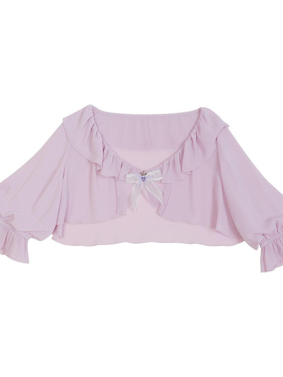 Sweet Promise Ruffle Bell Sleeve High Waist Lolita Two Piece Women's Jsk / Jumper Skirts