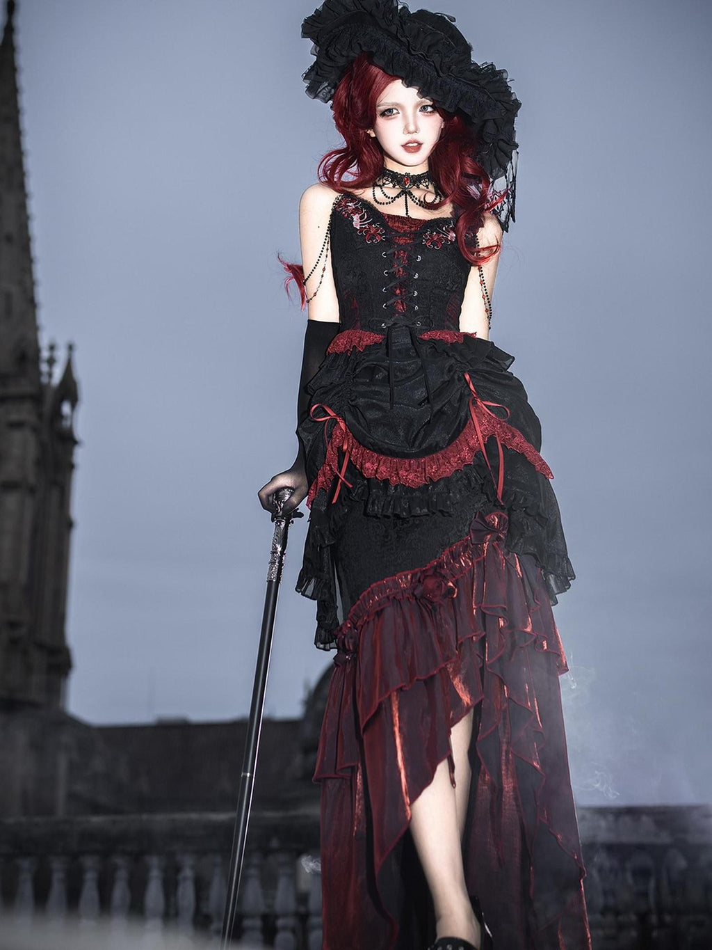 Sweet Promise Skeletal Floral Gothic Square Neck Women's Fishtail Jsk / Jumper Skirts