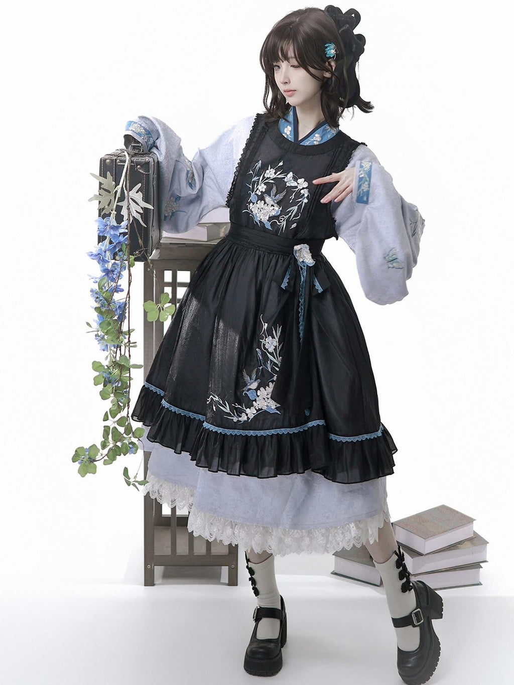 Sweet Promise Stand Collar A Line Three Piece Chinese Lolita Academy Women's Jsk Sets