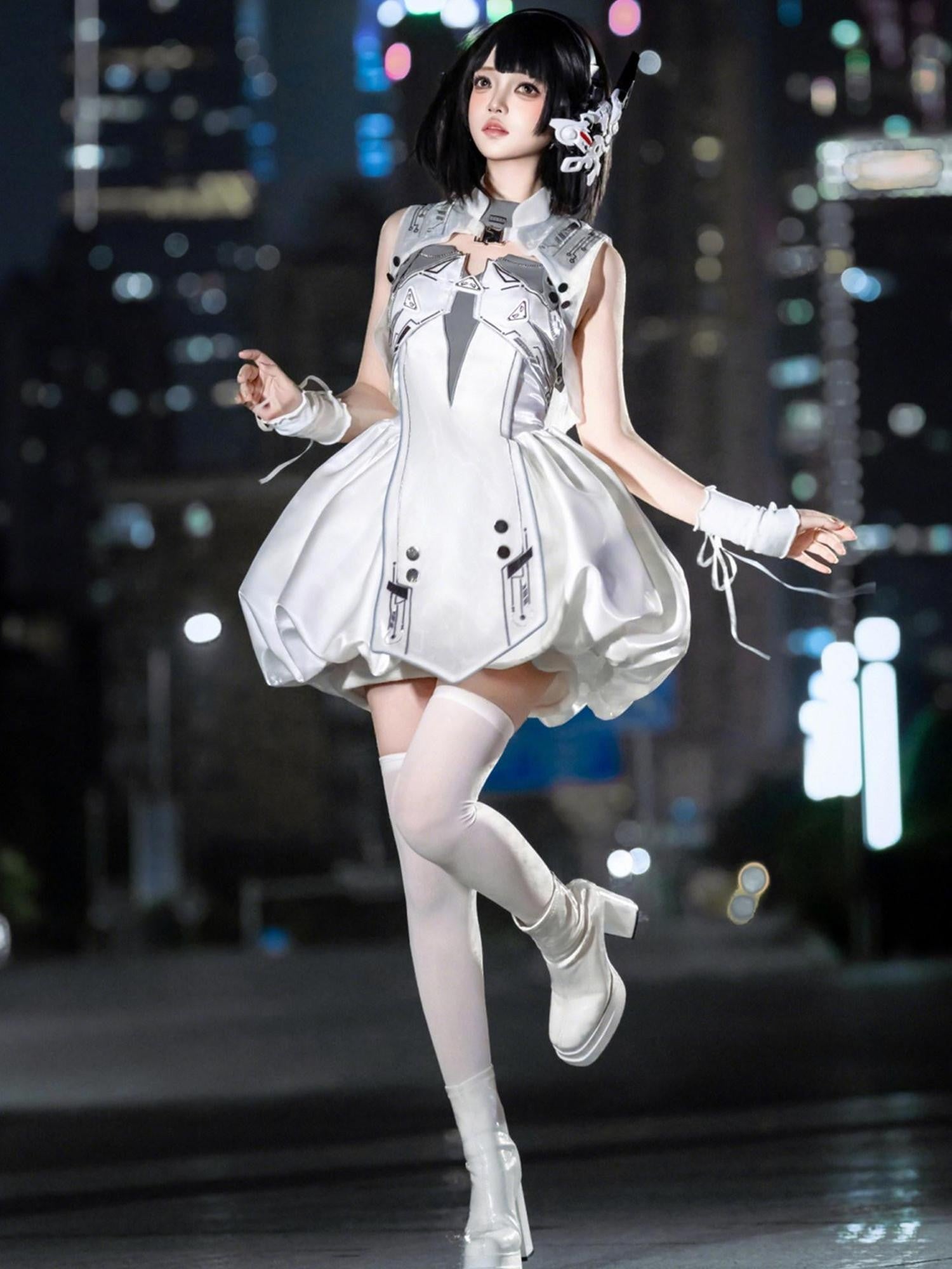 Sweet Promise Stand Collar Bubble Goth Lolita Techwear Two Piece Women's Jsk / Jumper Skirts