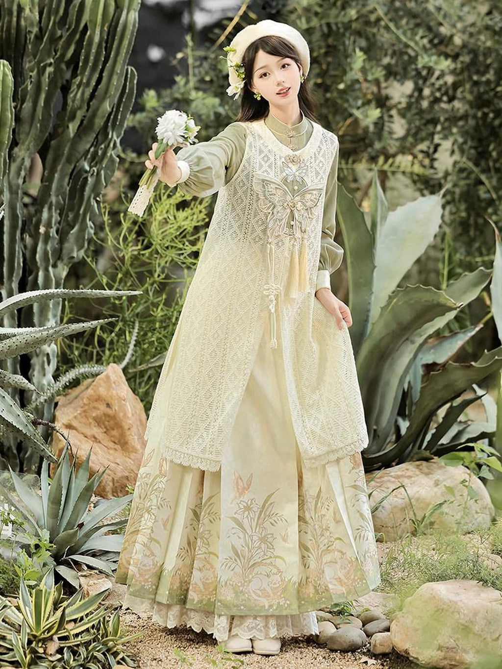 Sweet Promise Sweet Elegant Retro Hanfu Mamian Han Elements Women's Polyester Skirt Sets