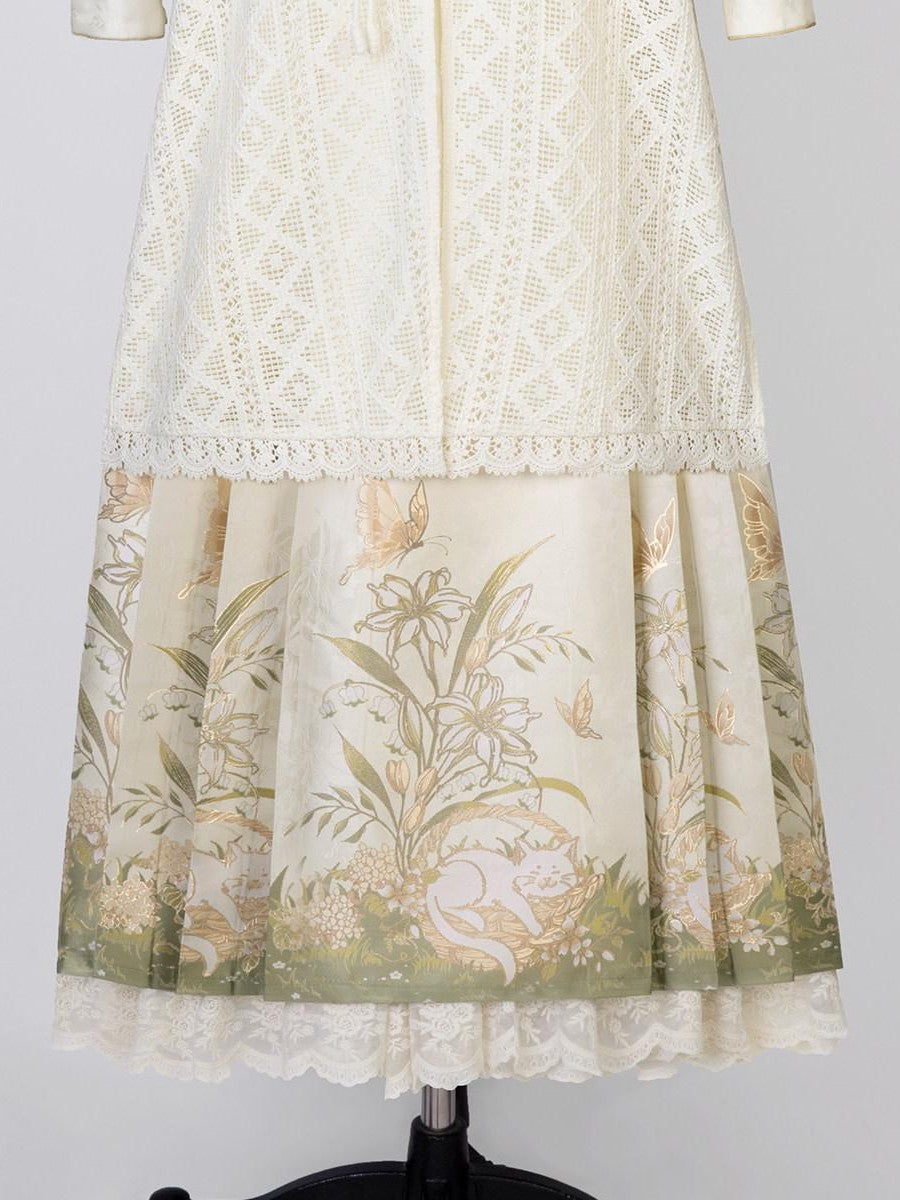 Sweet Promise Sweet Elegant Retro Hanfu Mamian Han Elements Women's Polyester Skirt Sets