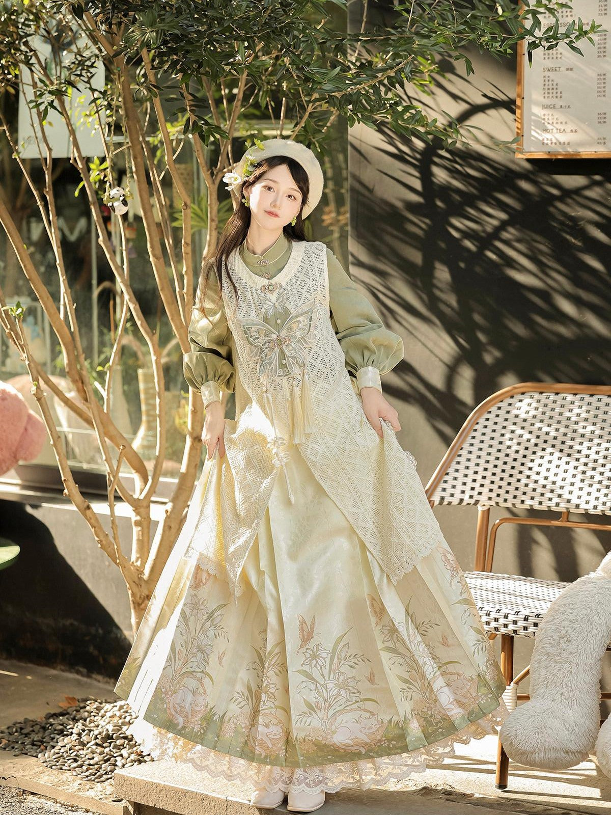 Sweet Promise Sweet Elegant Retro Hanfu Mamian Han Elements Women's Polyester Skirt Sets