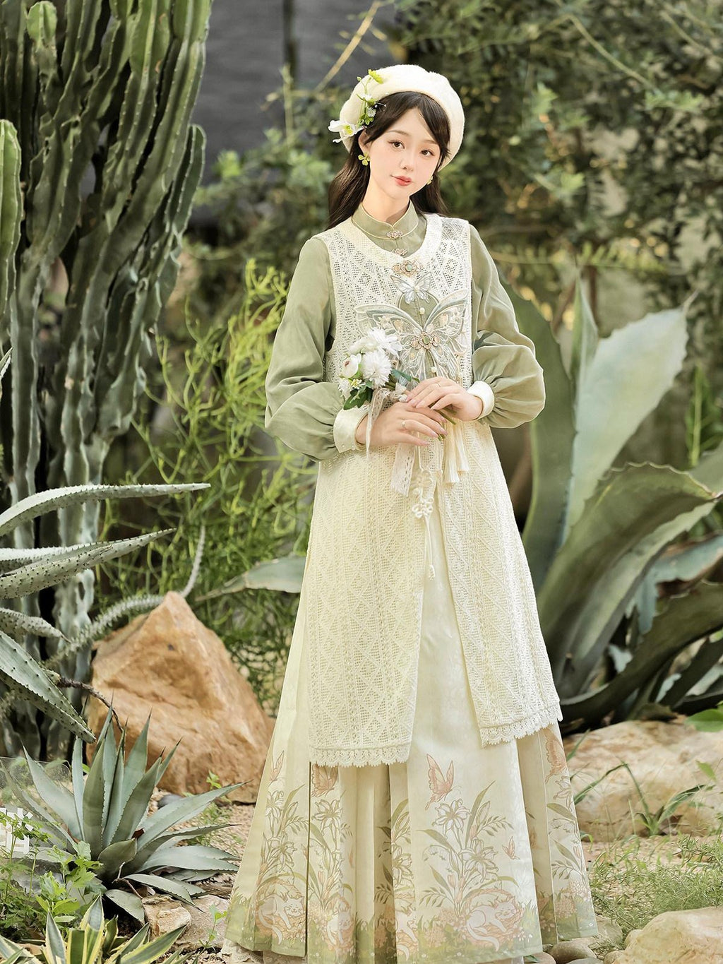 Sweet Promise Sweet Elegant Retro Hanfu Mamian Han Elements Women's Polyester Skirt Sets