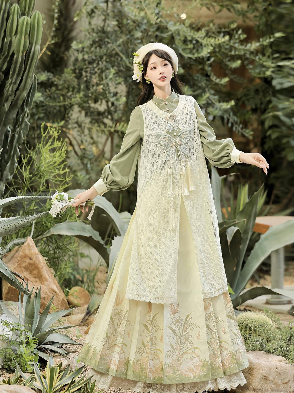 Sweet Promise Sweet Elegant Retro Hanfu Mamian Han Elements Women's Polyester Skirt Sets