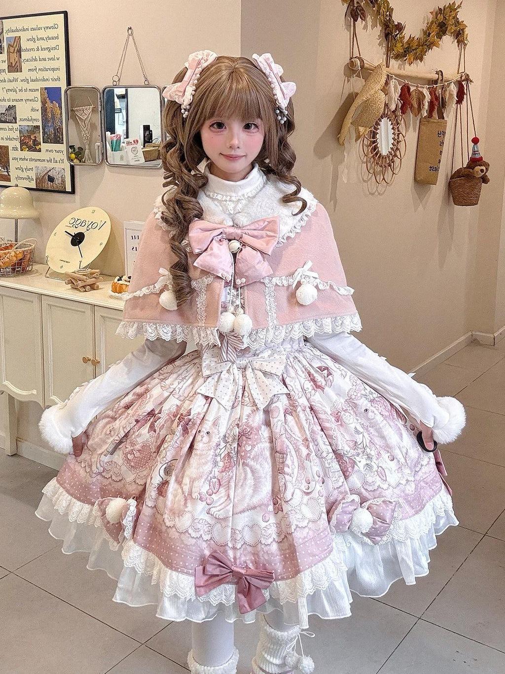 Sweet Promise Sweet Lolita Cake Skirt Doll Collar Cape Schoolgirl Women's Long Sleeve Op
