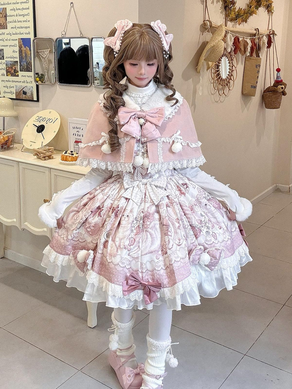 Sweet Promise Sweet Lolita Cake Skirt Doll Collar Cape Schoolgirl Women's Long Sleeve Op