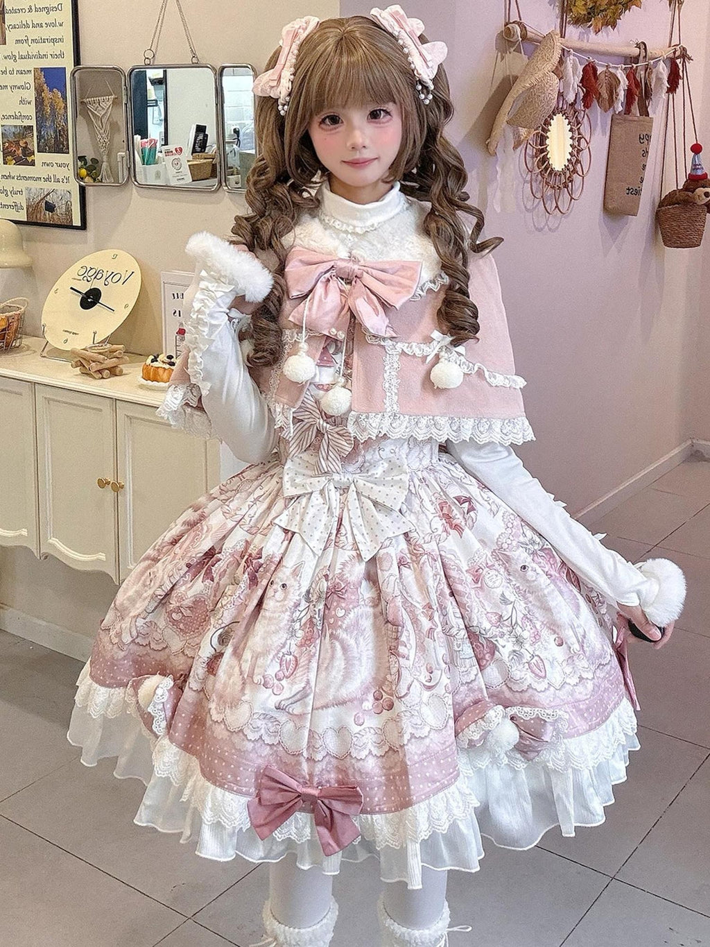 Sweet Promise Sweet Lolita Cake Skirt Doll Collar Cape Schoolgirl Women's Long Sleeve Op