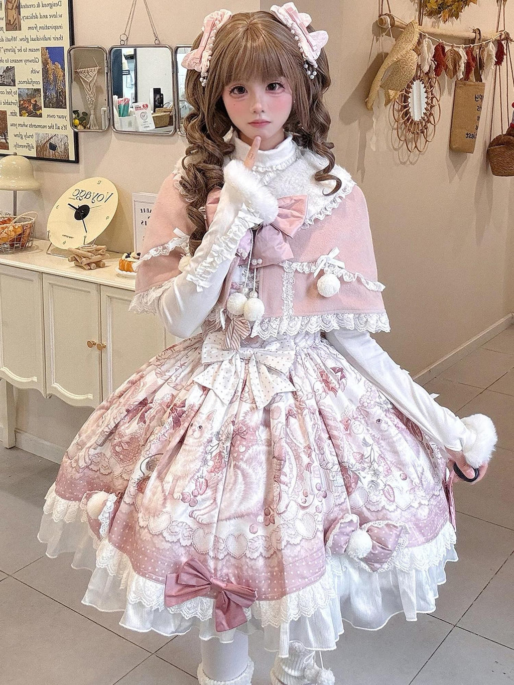 Sweet Promise Sweet Lolita Cake Skirt Doll Collar Cape Schoolgirl Women's Long Sleeve Op
