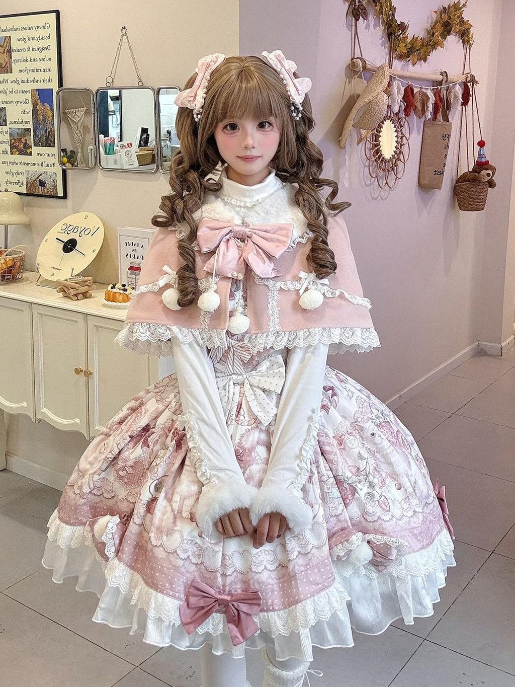 Sweet Promise Sweet Lolita Cake Skirt Doll Collar Cape Schoolgirl Women's Long Sleeve Op