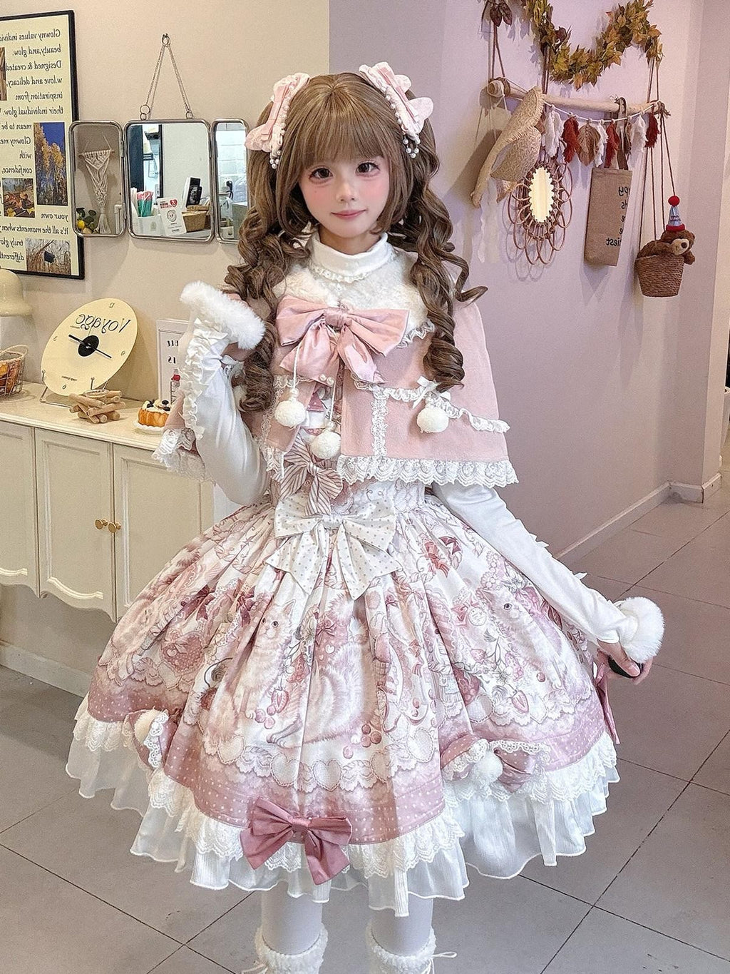 Sweet Promise Sweet Lolita Cake Skirt Doll Collar Cape Schoolgirl Women's Long Sleeve Op