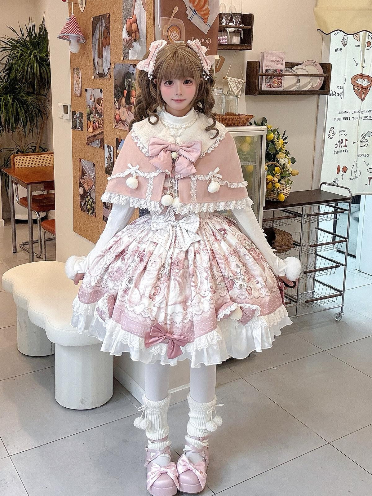 Sweet Promise Sweet Lolita Cake Skirt Doll Collar Cape Schoolgirl Women's Long Sleeve Op
