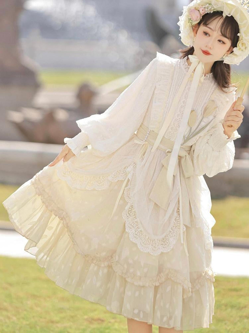 Sweet Promise Sweet Lolita Lace Stand Collar Elegant Women's Long Sleeve Op