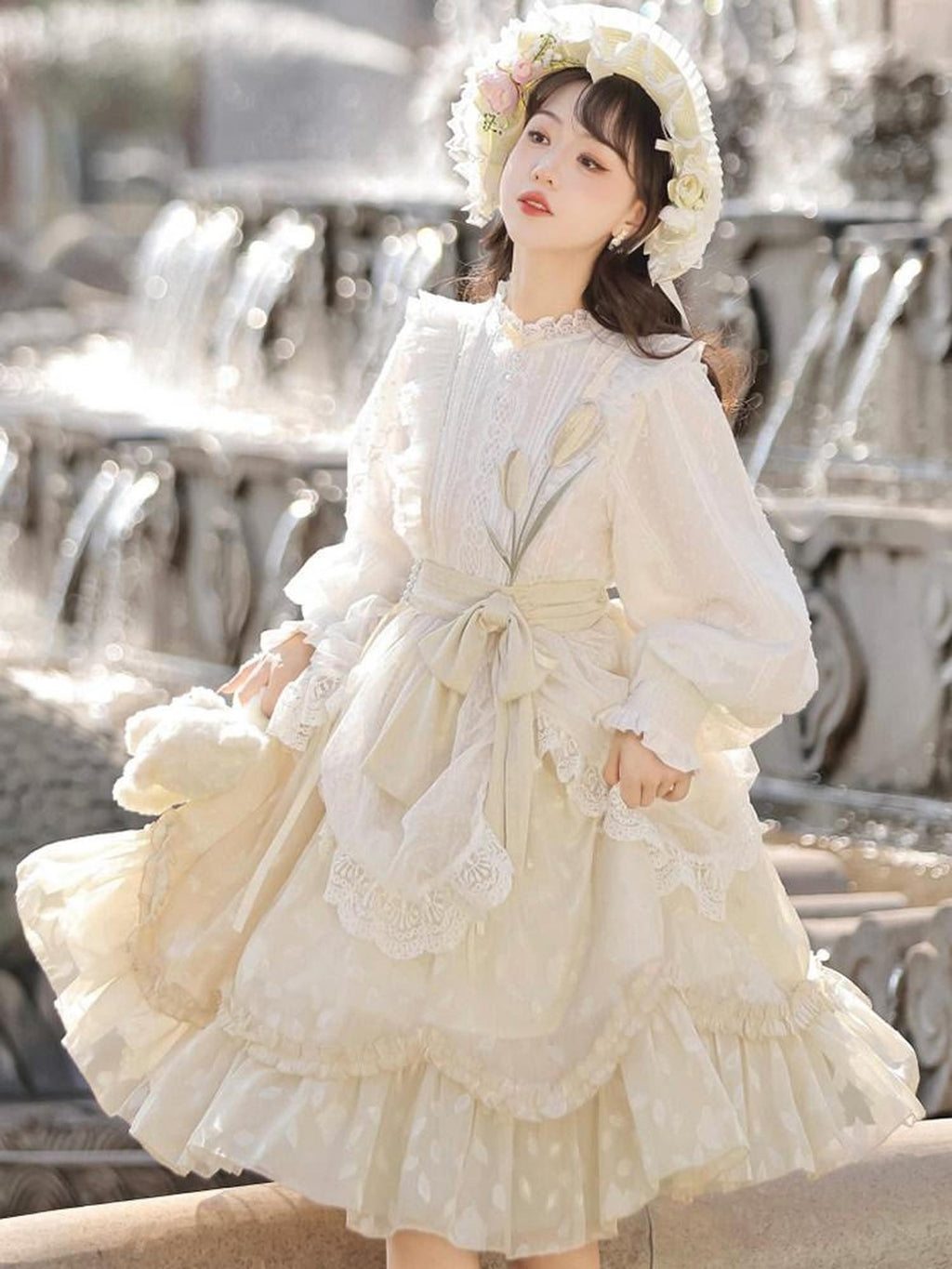 Sweet Promise Sweet Lolita Lace Stand Collar Elegant Women's Long Sleeve Op