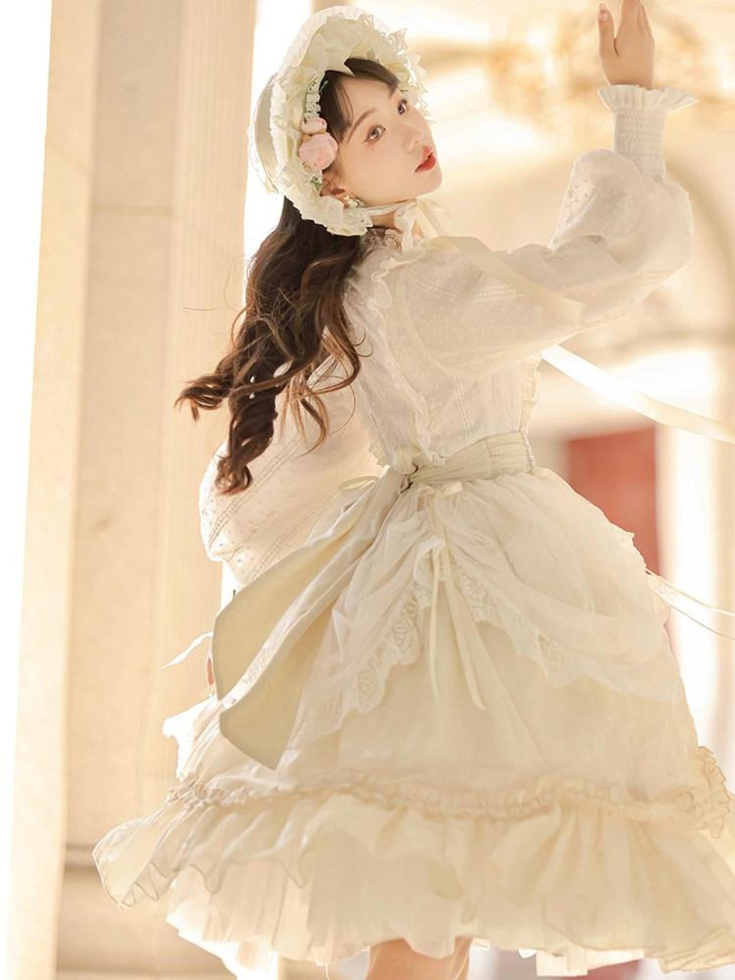 Sweet Promise Sweet Lolita Lace Stand Collar Elegant Women's Long Sleeve Op