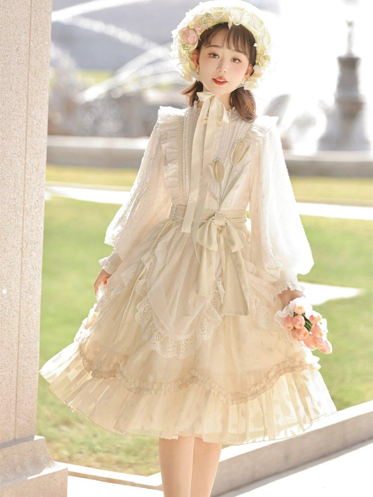 Sweet Promise Sweet Lolita Lace Stand Collar Elegant Women's Long Sleeve Op