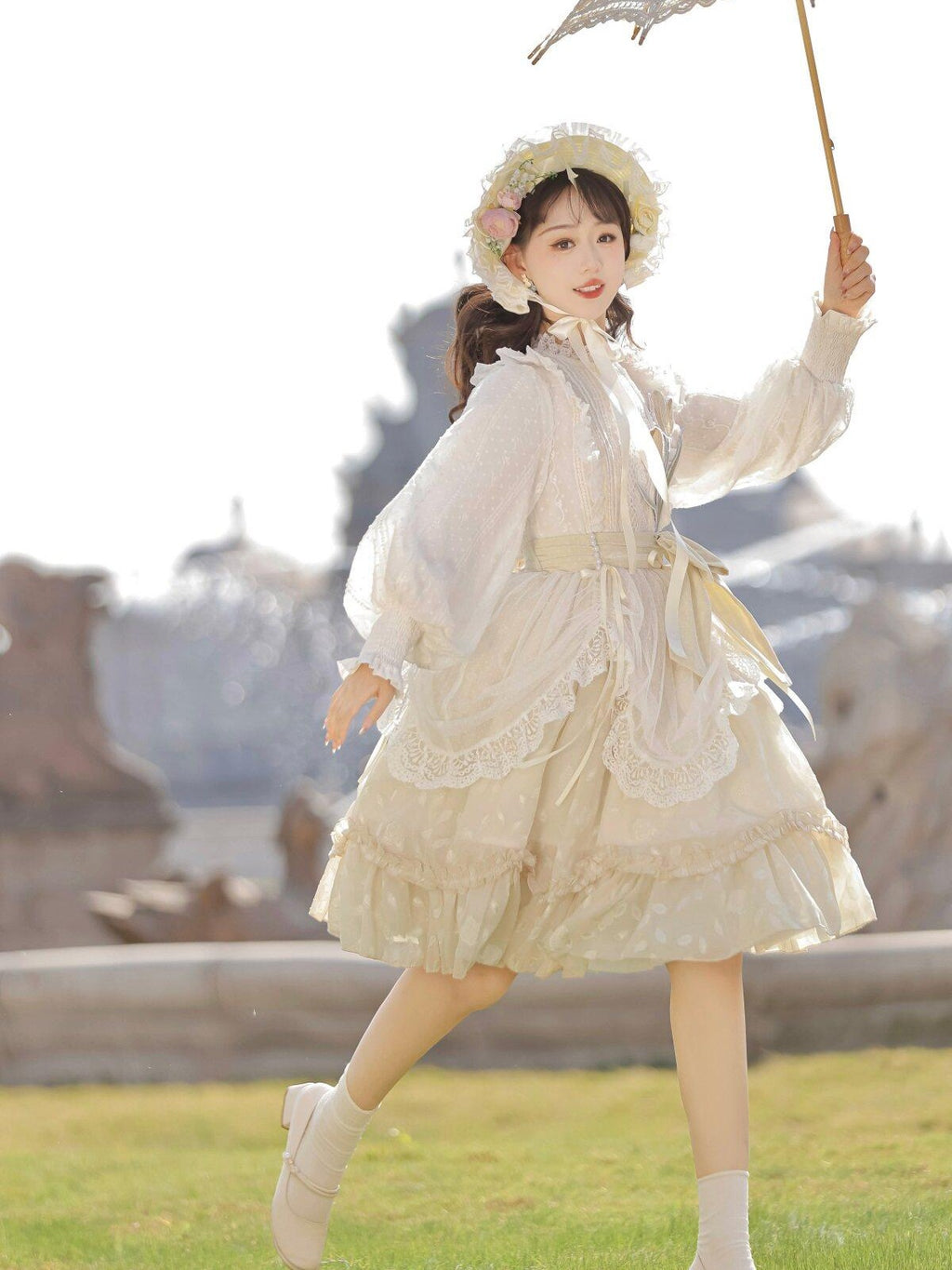 Sweet Promise Sweet Lolita Lace Stand Collar Elegant Women's Long Sleeve Op