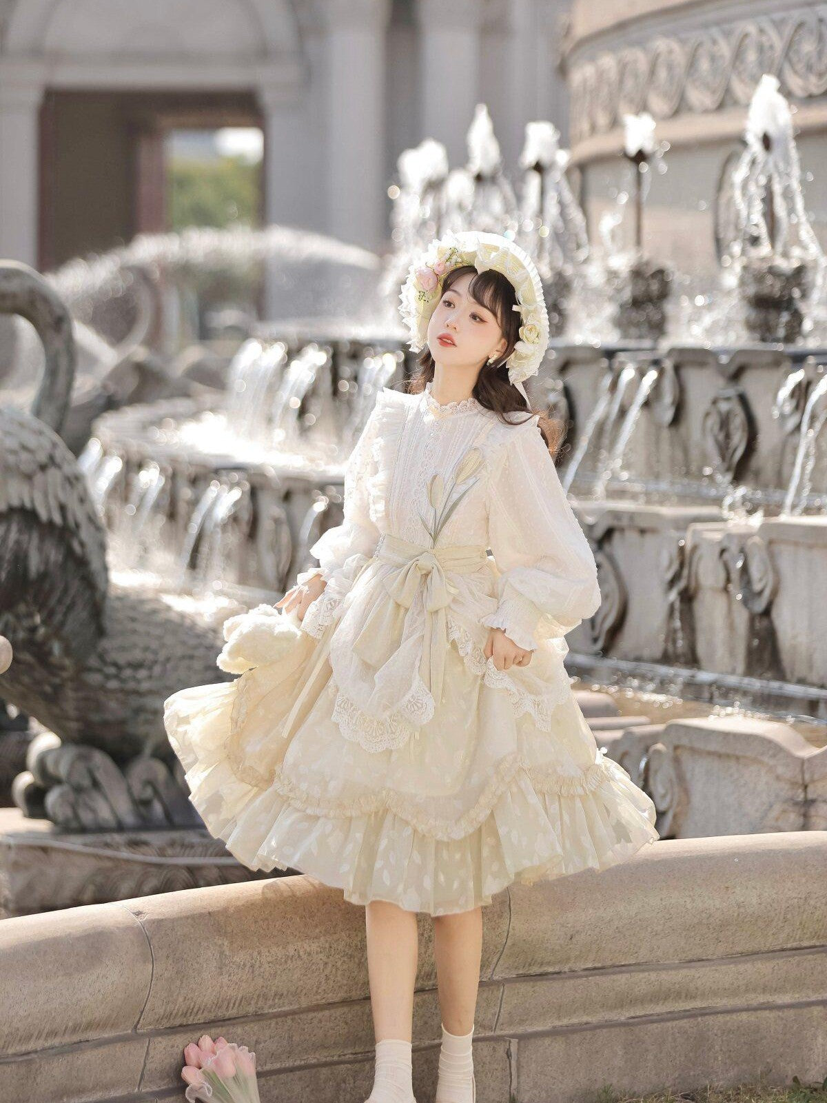 Sweet Promise Sweet Lolita Lace Stand Collar Elegant Women's Long Sleeve Op