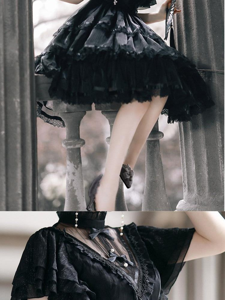 Sweet Promise Tiered Cutout Princess Sleeve Lolita Women's Polyester Short Sleeve Op