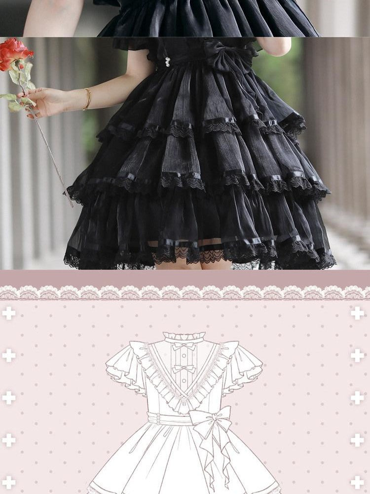 Sweet Promise Tiered Cutout Princess Sleeve Lolita Women's Polyester Short Sleeve Op