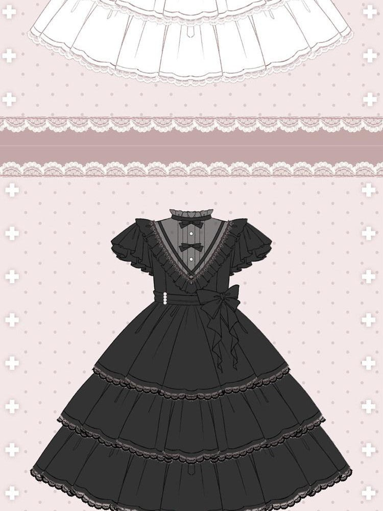 Sweet Promise Tiered Cutout Princess Sleeve Lolita Women's Polyester Short Sleeve Op