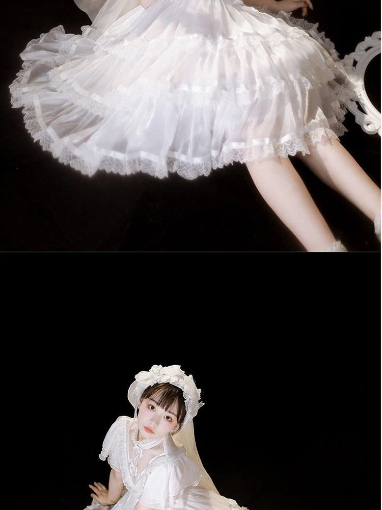 Sweet Promise Tiered Cutout Princess Sleeve Lolita Women's Polyester Short Sleeve Op