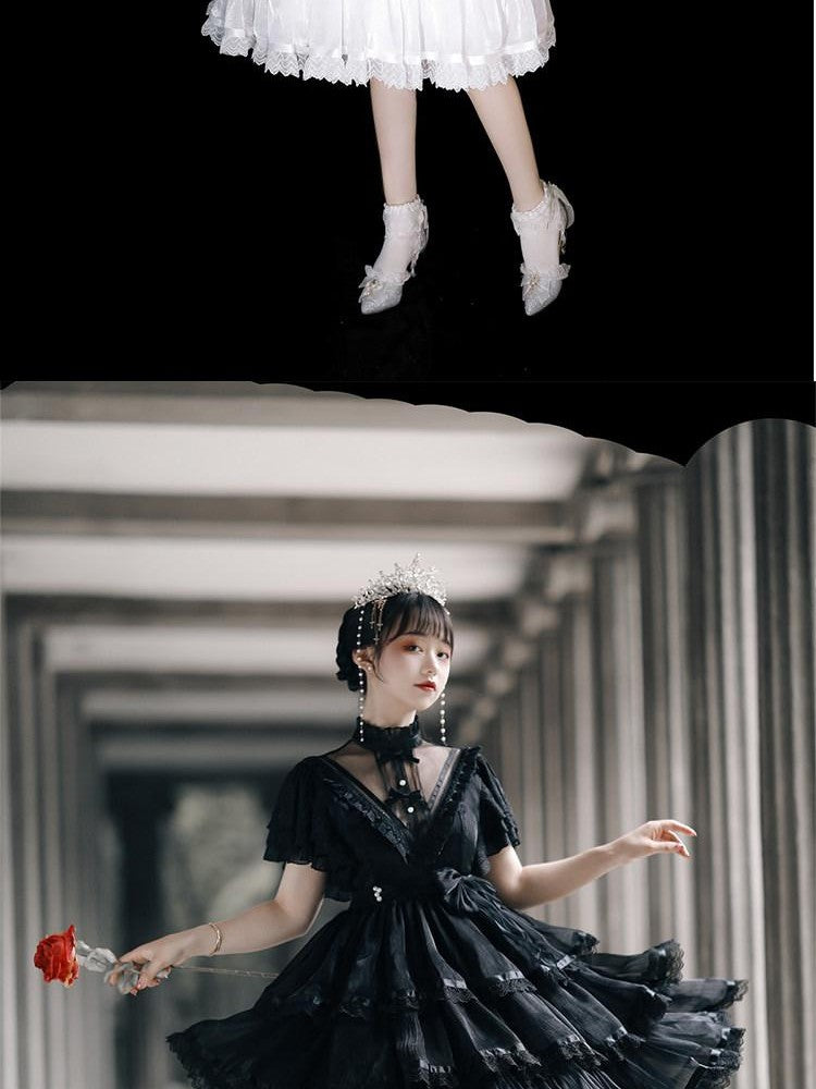 Sweet Promise Tiered Cutout Princess Sleeve Lolita Women's Polyester Short Sleeve Op