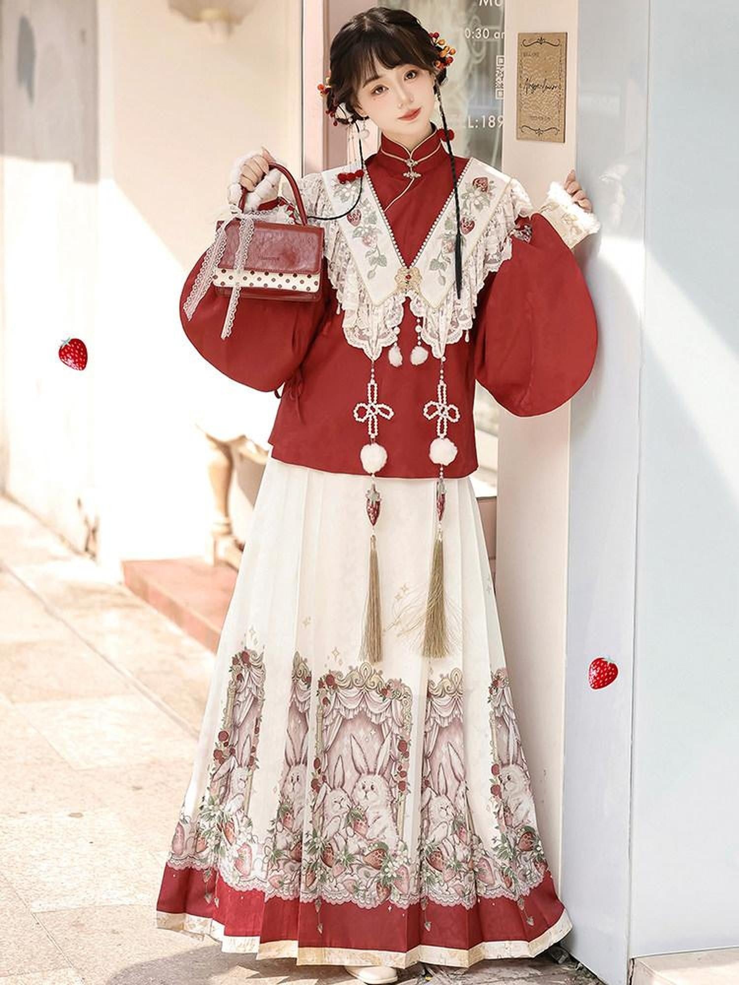 Sweet Promise Traditional Hanfu Chinese Mamian Women's Polyester Skirt Sets