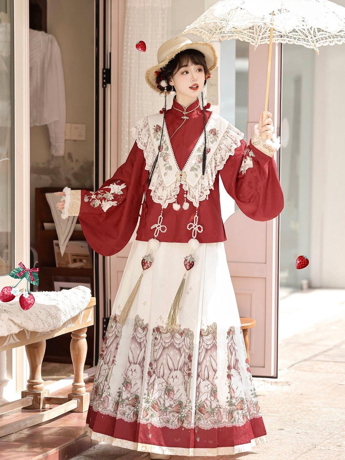 Sweet Promise Traditional Hanfu Chinese Mamian Women's Polyester Skirt Sets