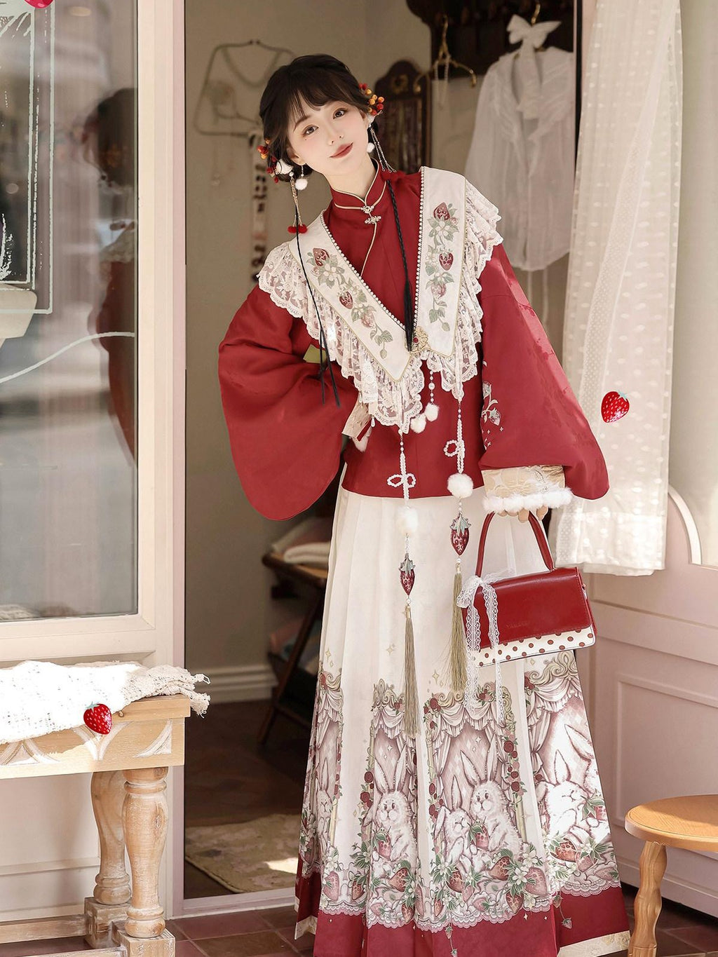 Sweet Promise Traditional Hanfu Chinese Mamian Women's Polyester Skirt Sets
