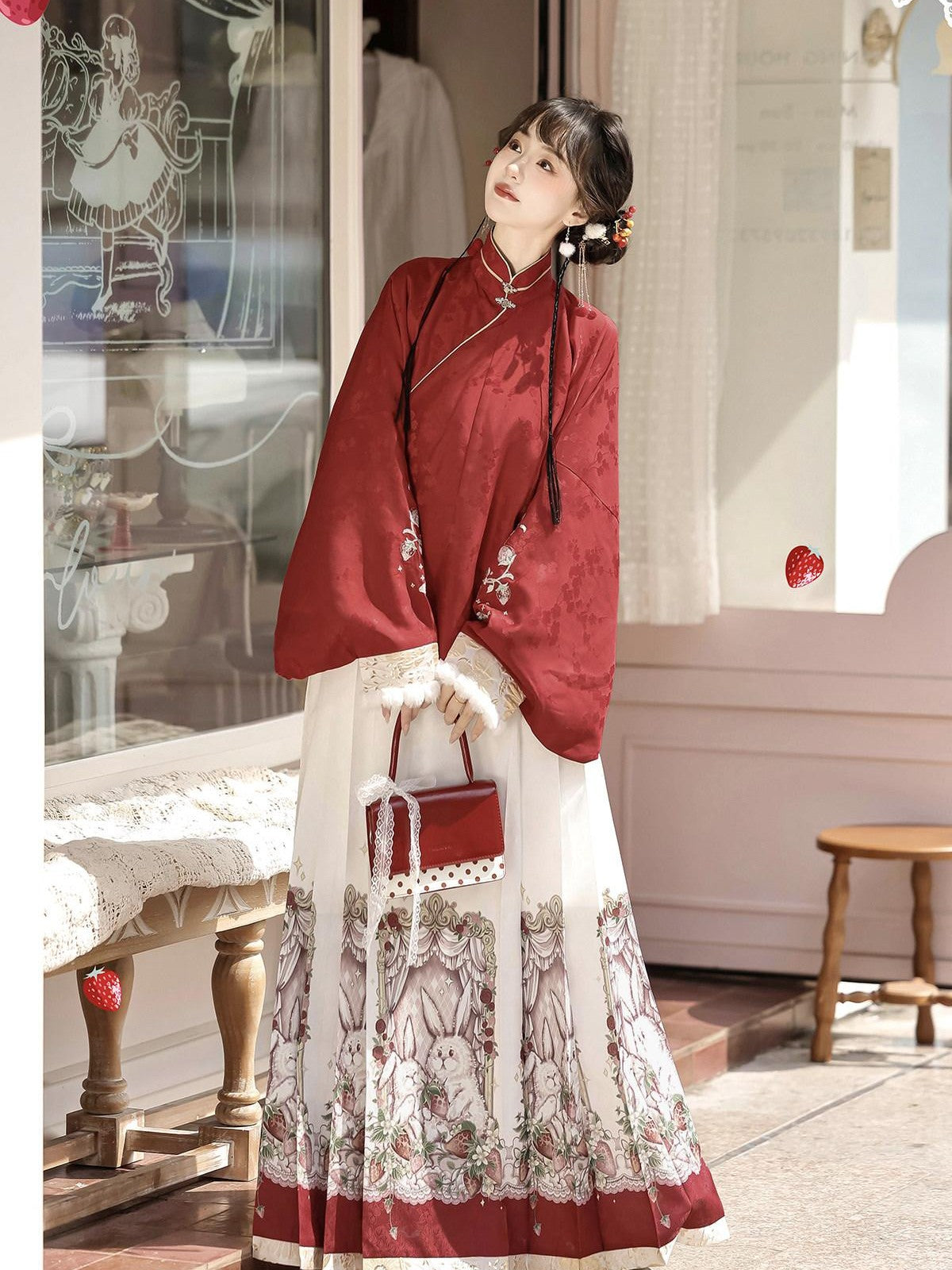 Sweet Promise Traditional Hanfu Chinese Mamian Women's Polyester Skirt Sets