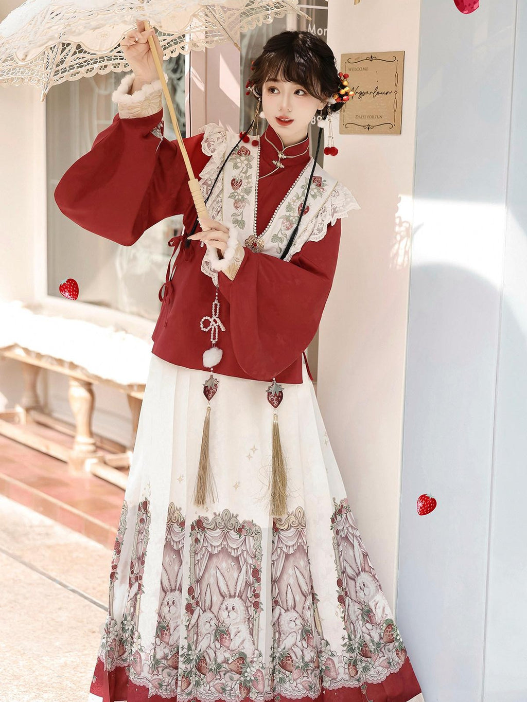 Sweet Promise Traditional Hanfu Chinese Mamian Women's Polyester Skirt Sets