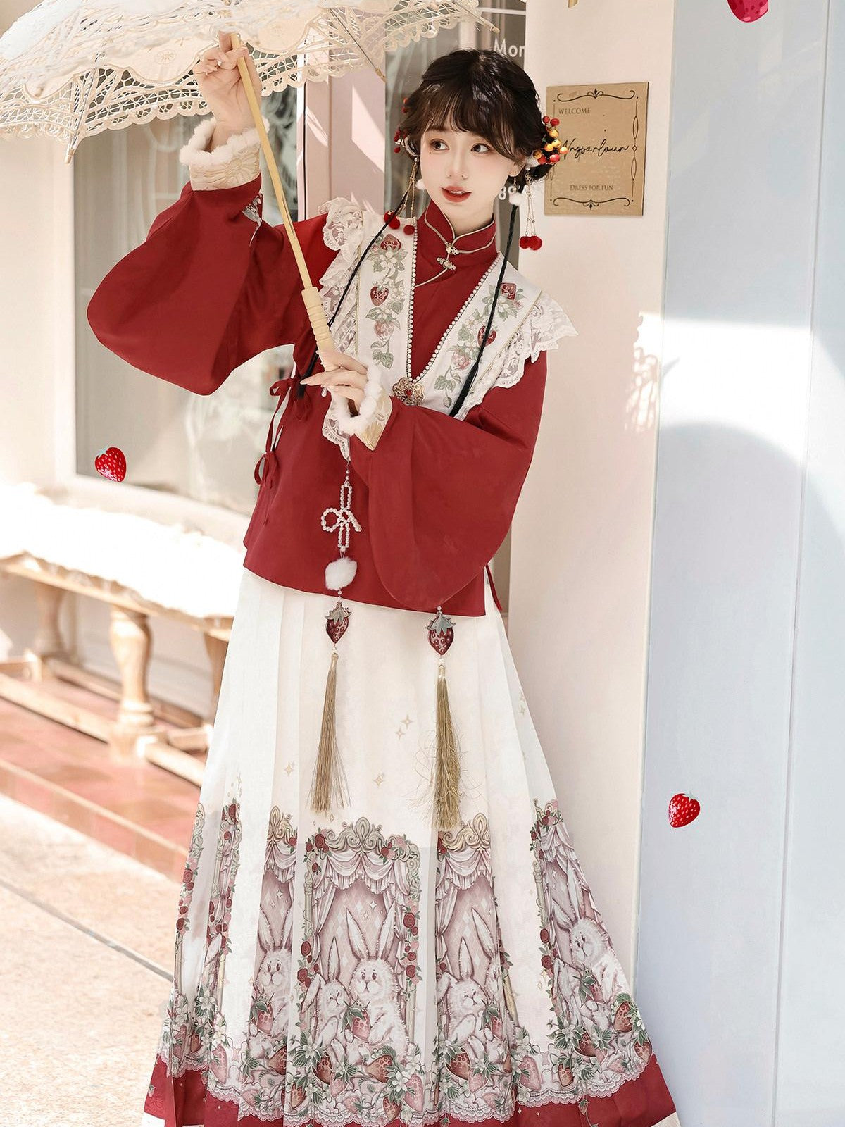 Sweet Promise Traditional Hanfu Chinese Mamian Women's Polyester Skirt Sets