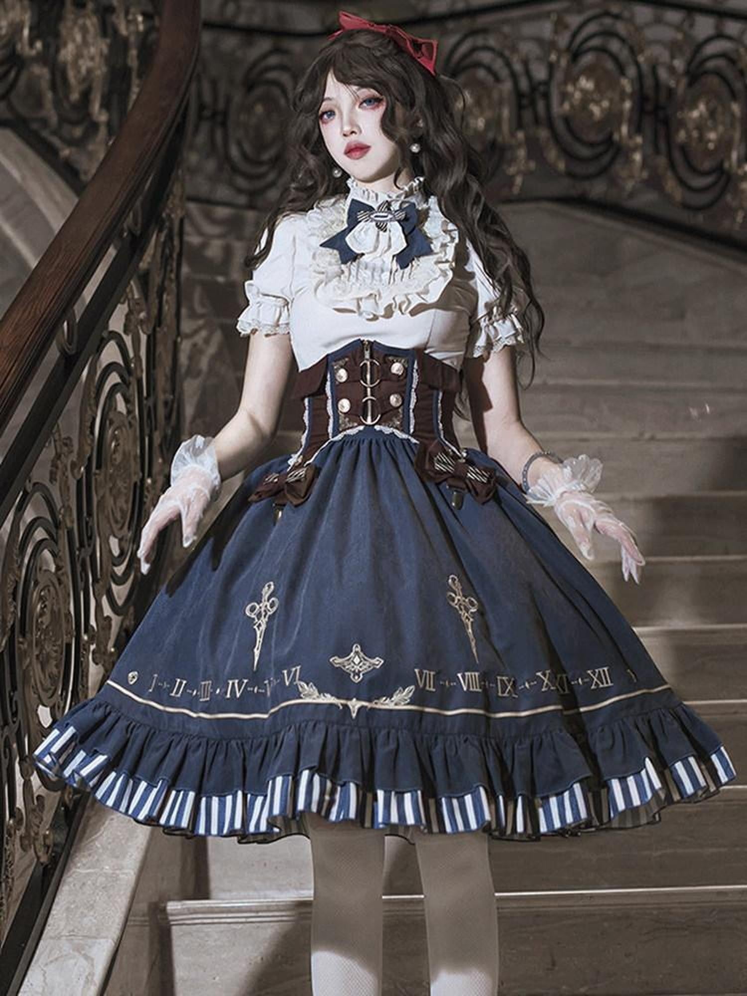 Sweet Promise Vintage Blue Classic Gothic Lolita Everyday Women's Skirt Sets