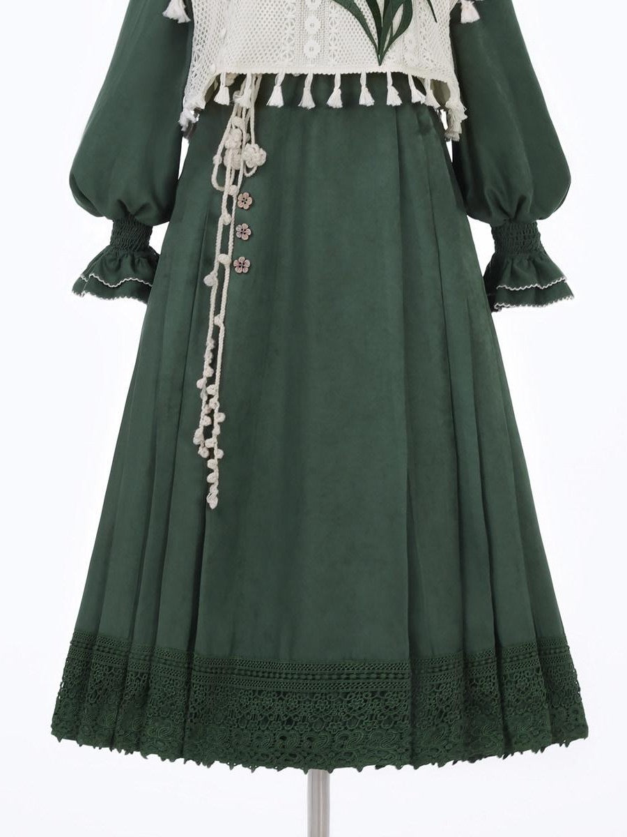 Sweet Promise Vintage Green Lolita Doll Collar A Line Two Piece Vest Women's Long Sleeve Op