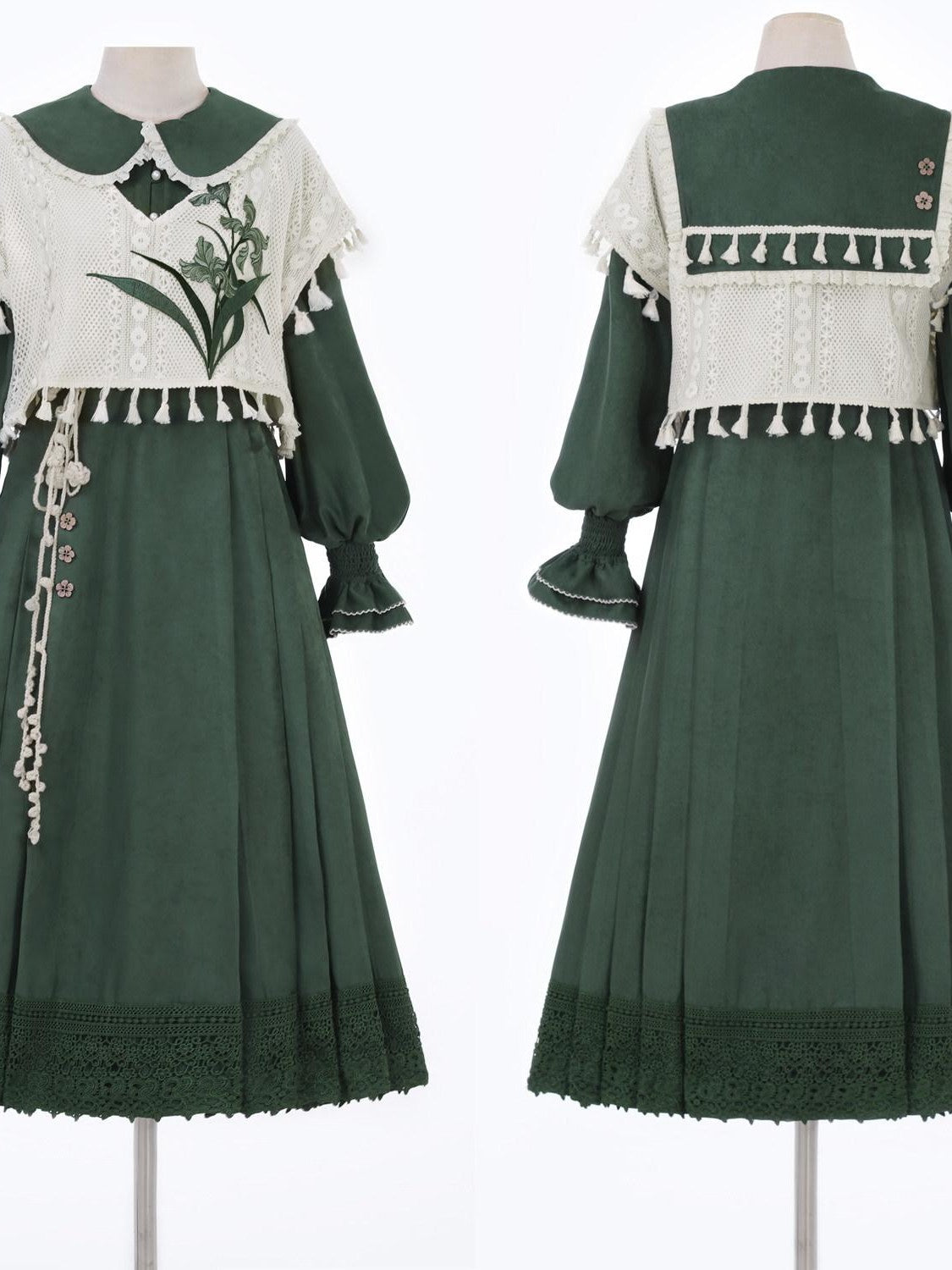 Sweet Promise Vintage Green Lolita Doll Collar A Line Two Piece Vest Women's Long Sleeve Op