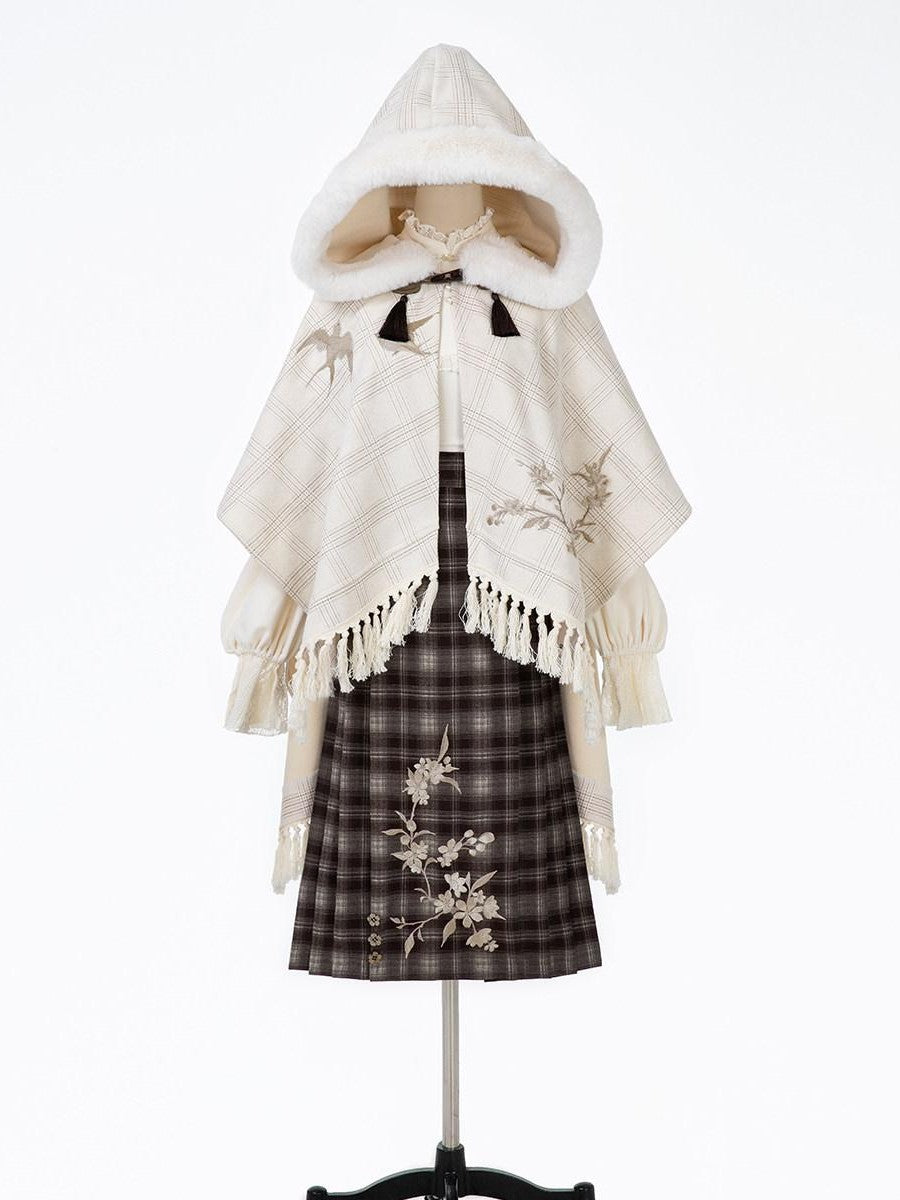 Sweet Promise Vintage Hanfu Chinese Style Cape And Half Skirt Women's Polyester Skirt Sets