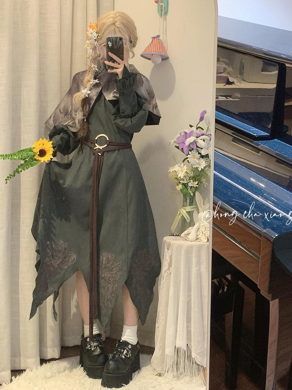 Sweet Promise Vintage Lolita Cape A Line Round Neck Belted Three Piece Women's Op Sets