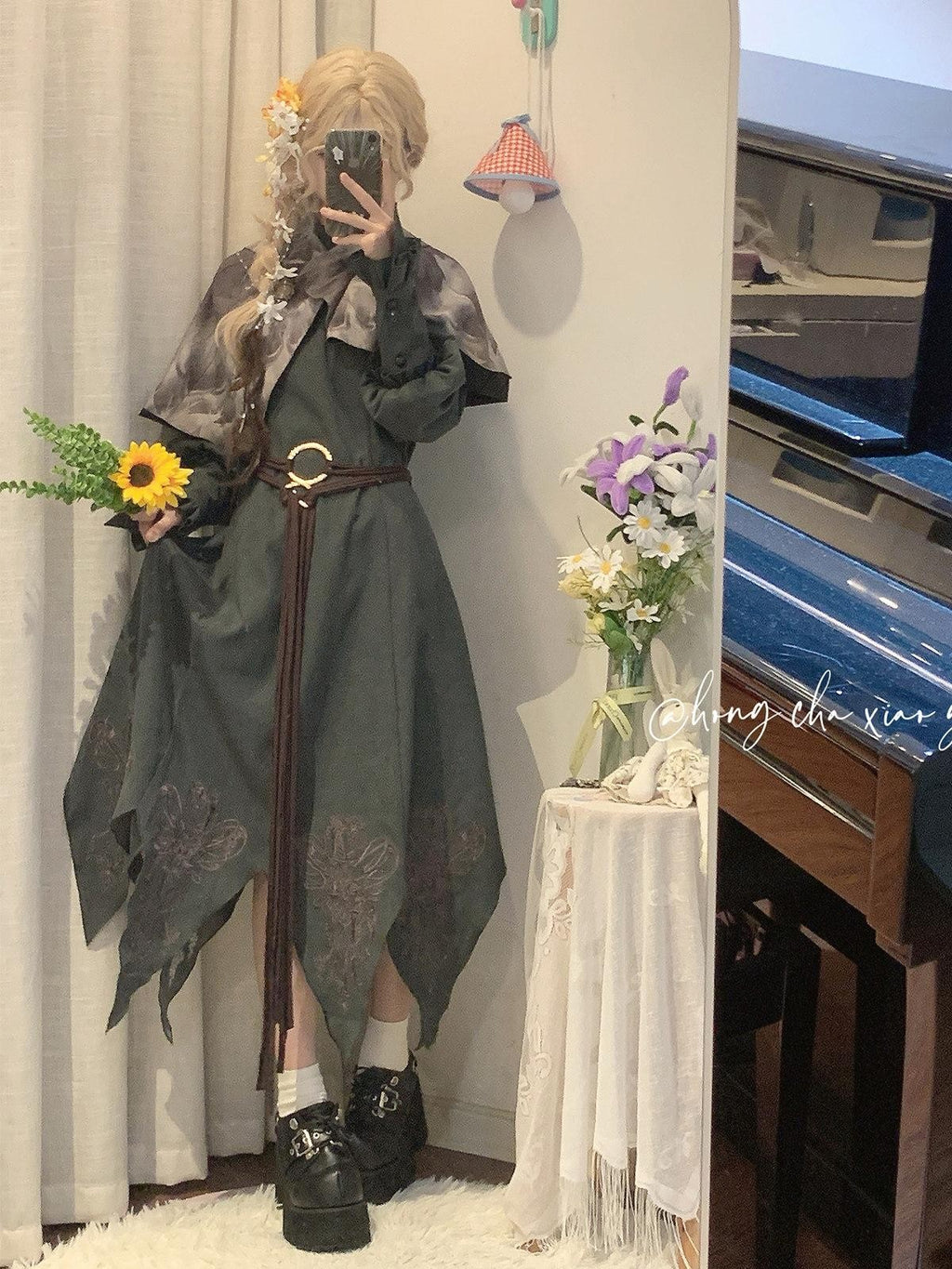 Sweet Promise Vintage Lolita Cape A Line Round Neck Belted Three Piece Women's Op Sets
