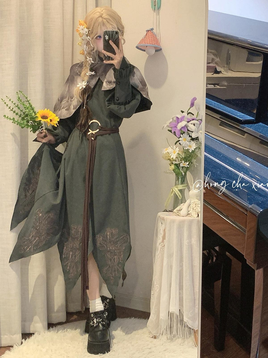 Sweet Promise Vintage Lolita Cape A Line Round Neck Belted Three Piece Women's Op Sets