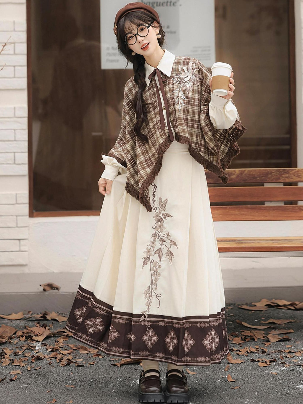 Sweet Promise Vintage Lolita Schoolgirl Shirt Collar Circle Skirt Women's Skirt Sets
