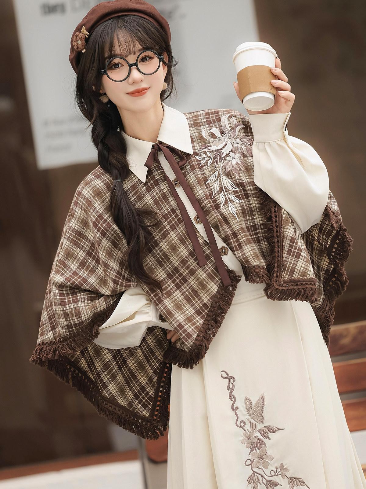 Sweet Promise Vintage Lolita Schoolgirl Shirt Collar Circle Skirt Women's Skirt Sets