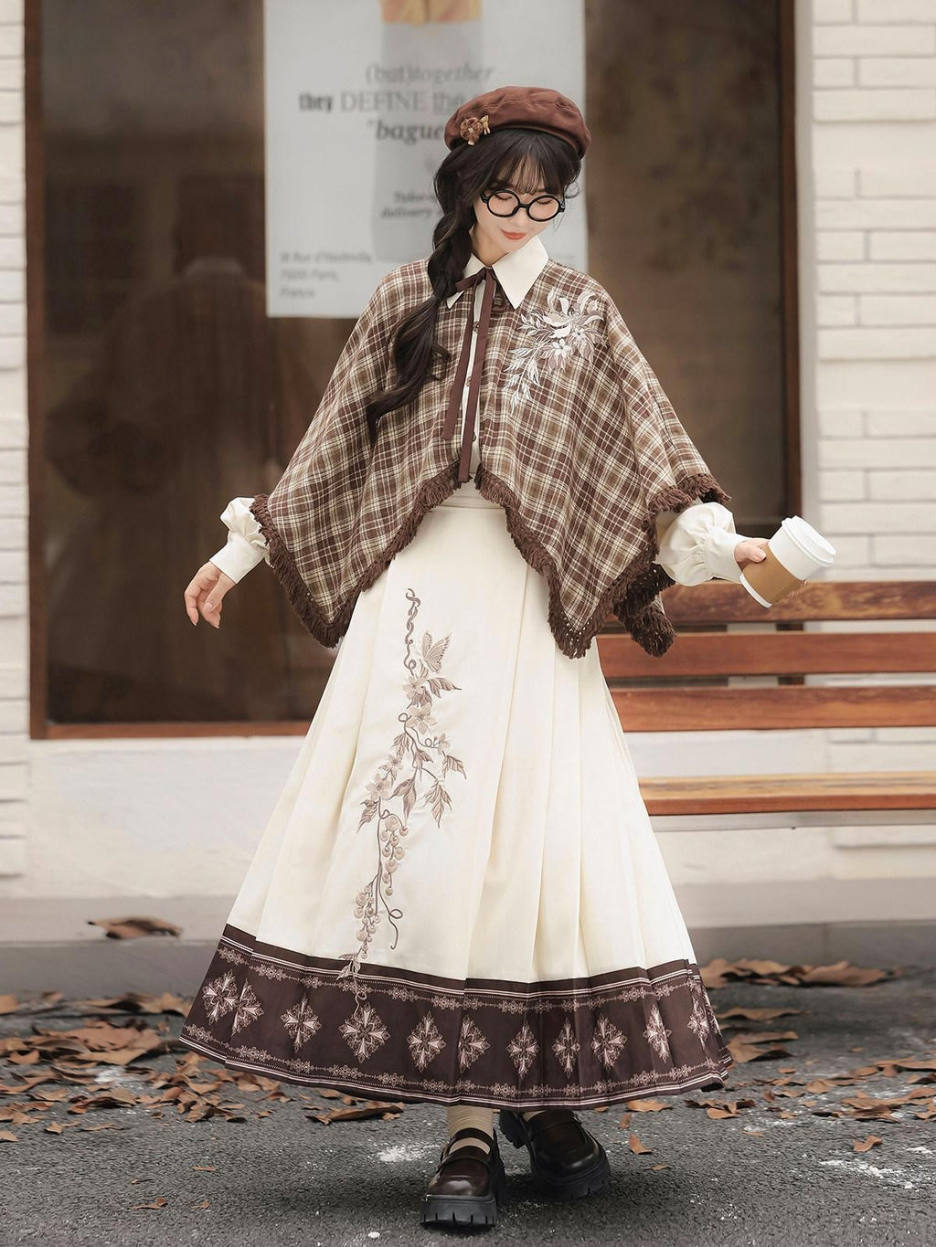 Sweet Promise Vintage Lolita Schoolgirl Shirt Collar Circle Skirt Women's Skirt Sets