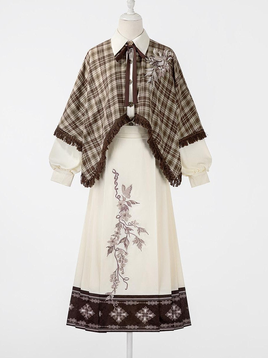 Sweet Promise Vintage Lolita Schoolgirl Shirt Collar Circle Skirt Women's Skirt Sets