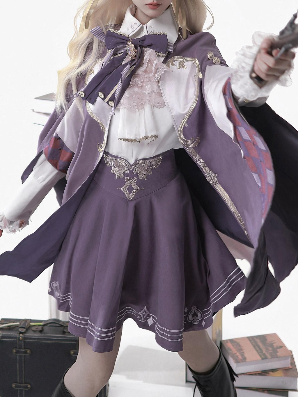 Sweet Promise Violet Gothic Lolita Academic Top Skirt Cloak Women's Skirt Sets