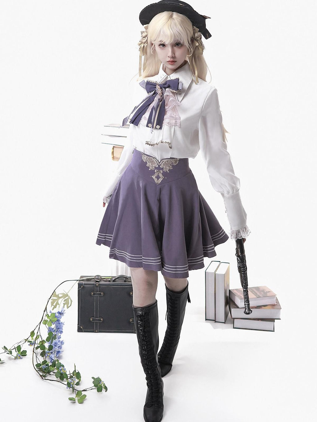 Sweet Promise Violet Gothic Lolita Academic Top Skirt Cloak Women's Skirt Sets
