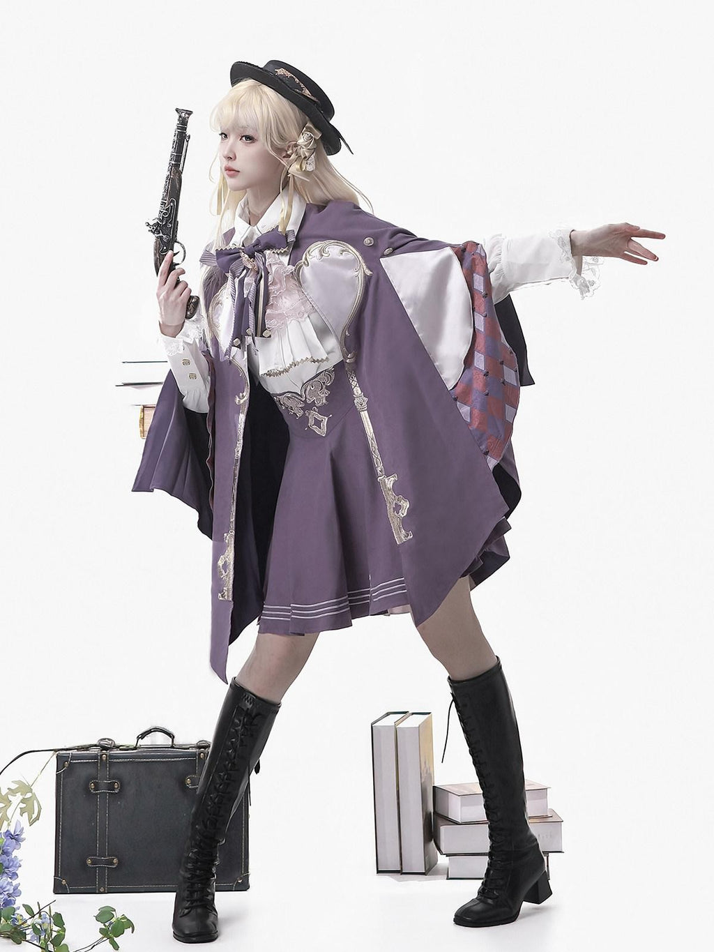Sweet Promise Violet Gothic Lolita Academic Top Skirt Cloak Women's Skirt Sets