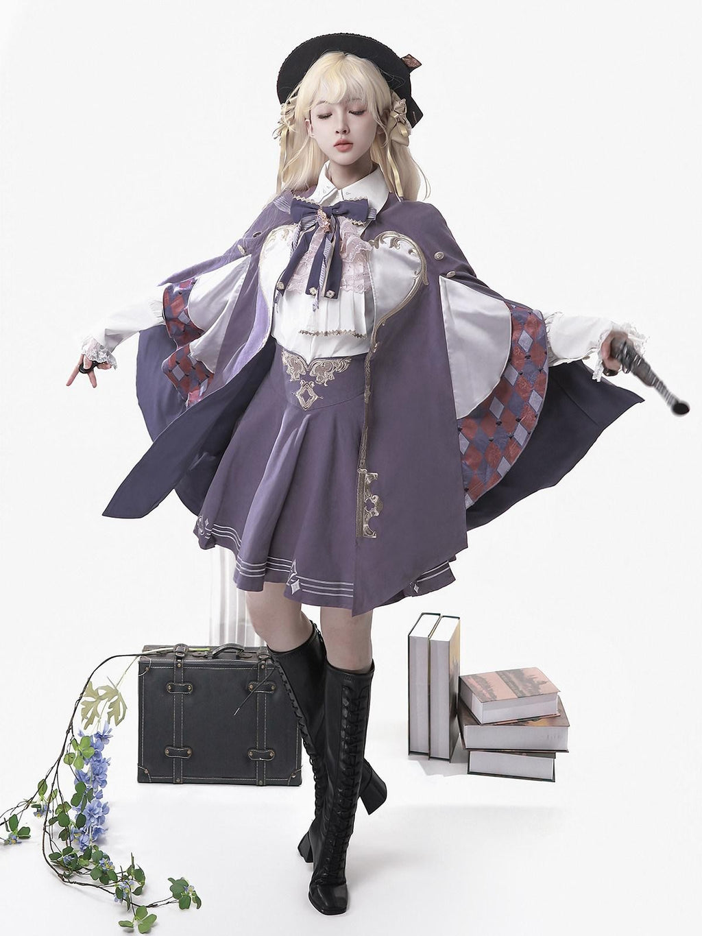 Sweet Promise Violet Gothic Lolita Academic Top Skirt Cloak Women's Skirt Sets