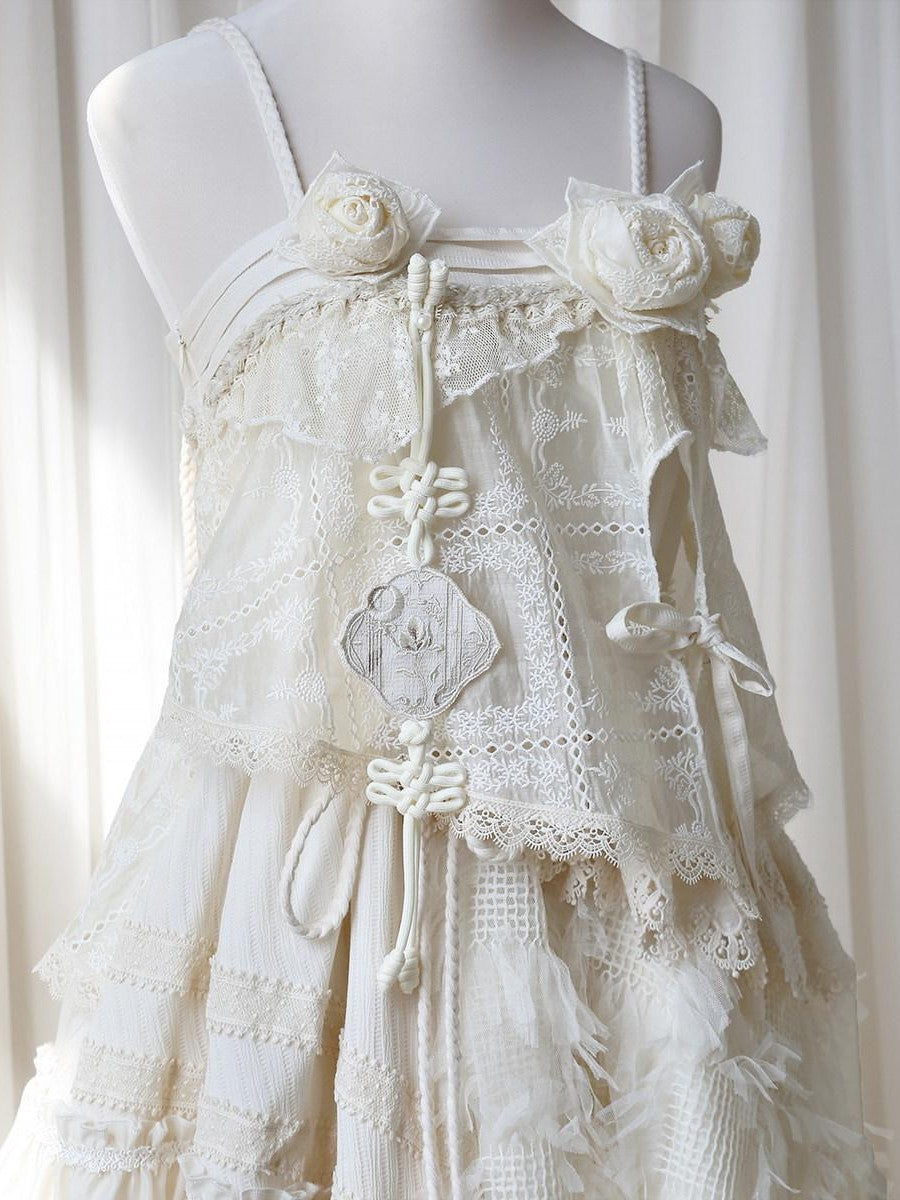 Sweet Promise Wabi Sabi Asymmetrical Lolita Strappy Arm Sleeves Women's Jsk / Jumper Skirts