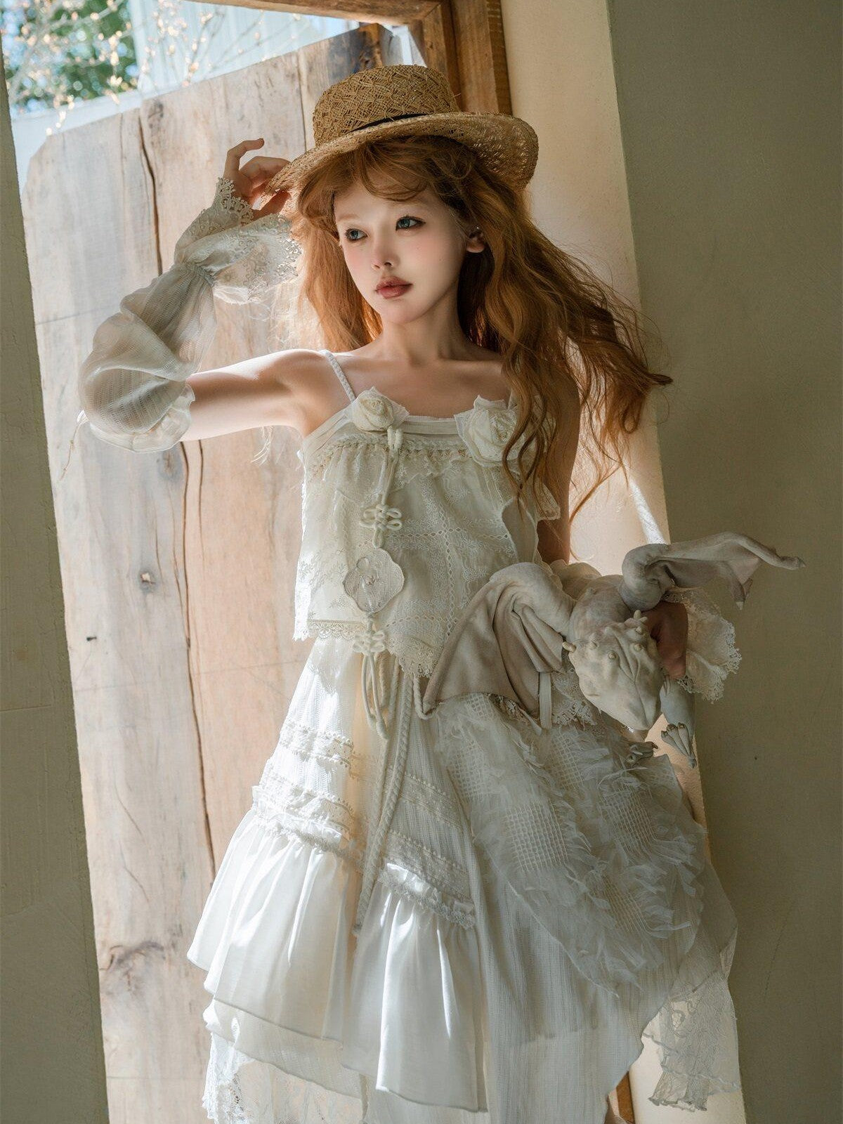 Sweet Promise Wabi Sabi Asymmetrical Lolita Strappy Arm Sleeves Women's Jsk / Jumper Skirts